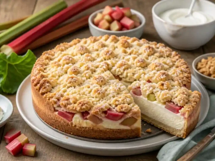 Geheimnisse für einen perfekten Rhabarber-Quark-Kuchen mit Streuseln