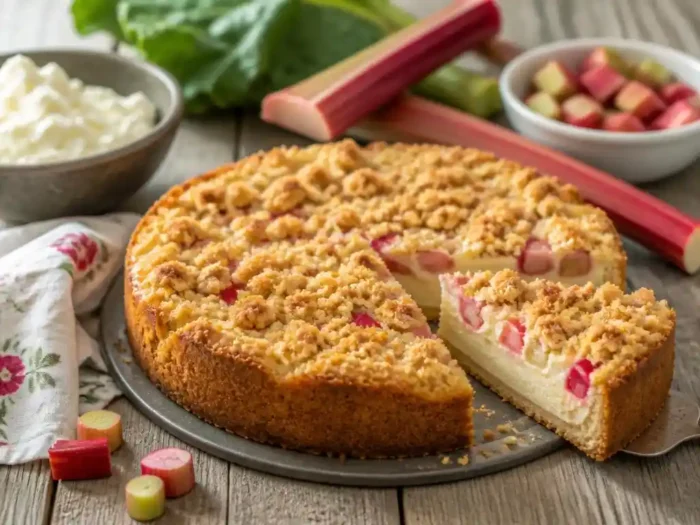 Gelingsicherer Rhabarber-Quark-Kuchen mit Streuseln
