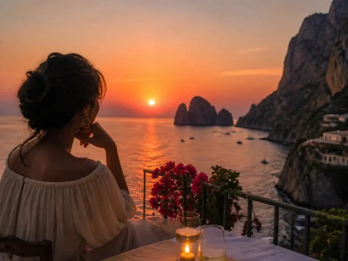 Die Faszination hinter wenn bei capri die rote sonne im meer versinkt