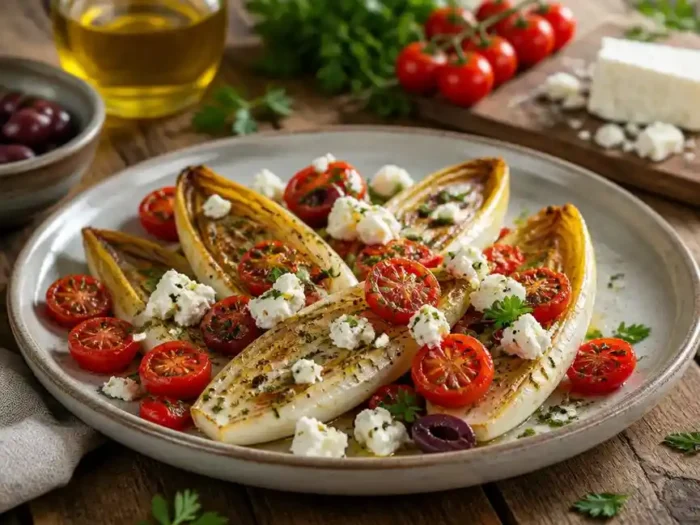 Gesunde Rezepte mit gebratenem chicorée und mediterranen zutaten
