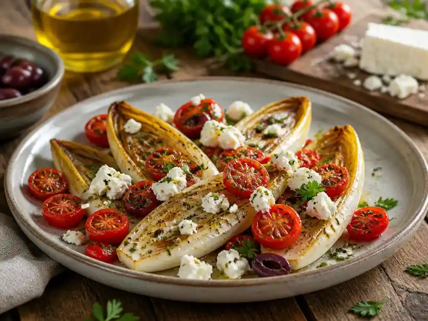 Gesunde Rezepte mit gebratenem chicorée und mediterranen zutaten